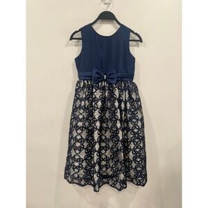 Jane Copeland Dress Girls Navy Blue Lace Overlay Bow Party Special Dress Size 12